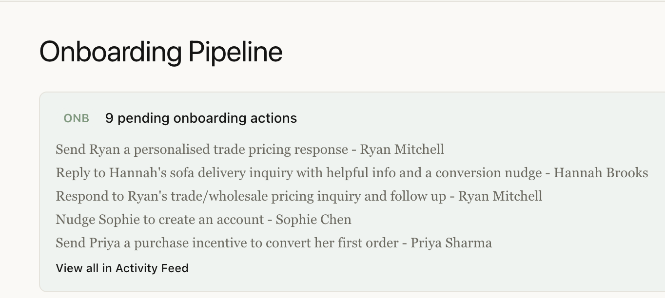 Tuvix CSM — Onboarding Pipeline with pending actions